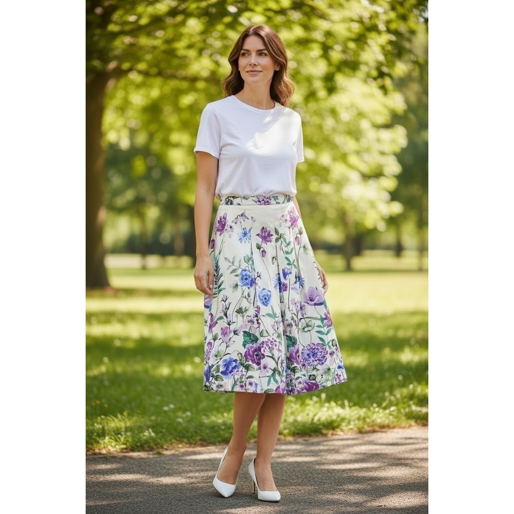 rsvp by TALBOTS Pleated Women's Size 10P Floral Print Skirt Lined‎ Side Zipper